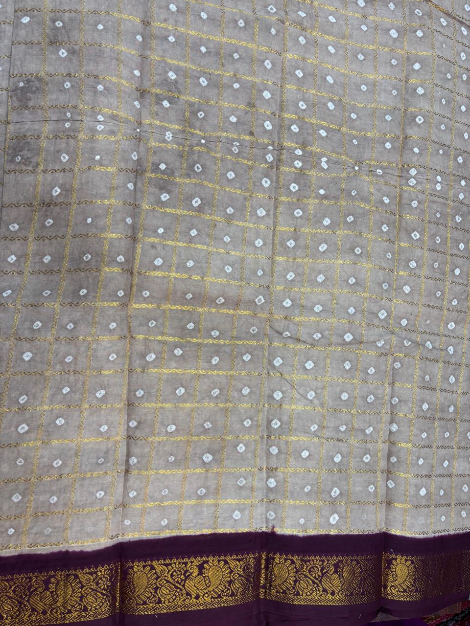Handknot Saree with Kaikattu Design - Beige