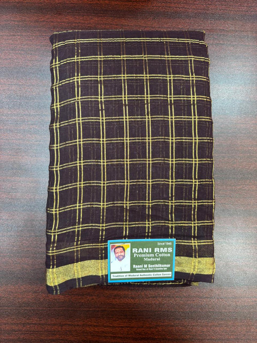 Handloom Saree with checked jari design- brown