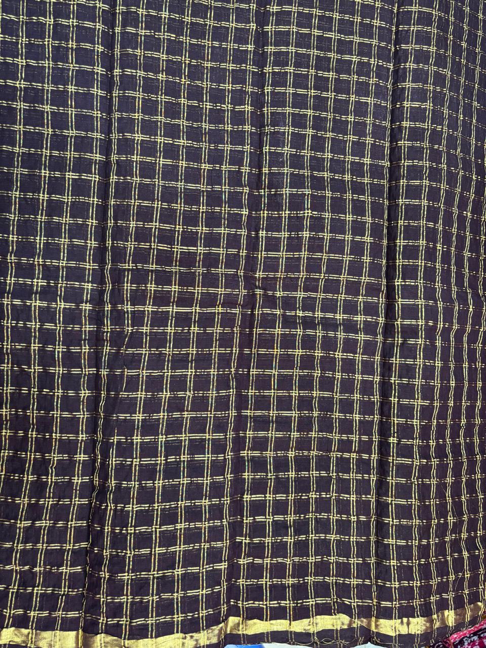 Handloom Saree with checked jari design- brown