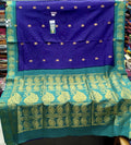 Royal Blue Madurai Sungudi Jari Butta Cotton Saree with Sea Green Mango Zari Border
