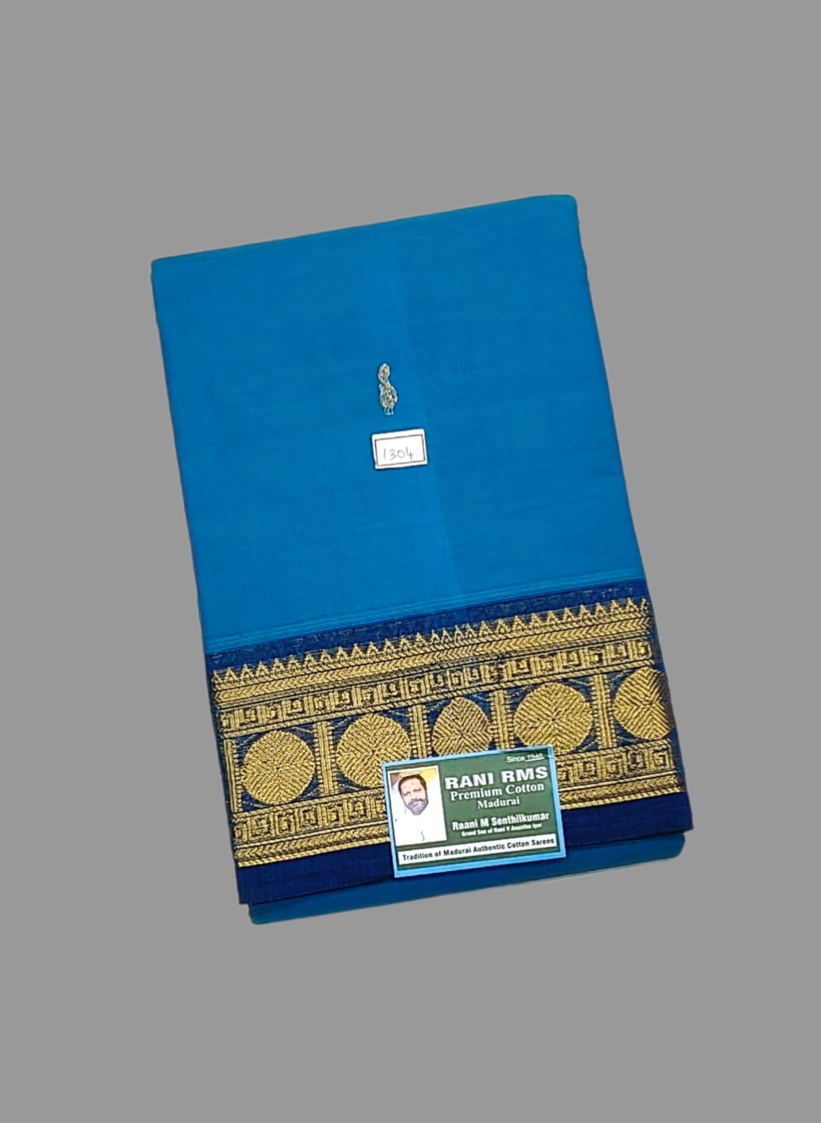 Kanchi Cotton - Rich Cotton - Blue - Yellow Jari Border