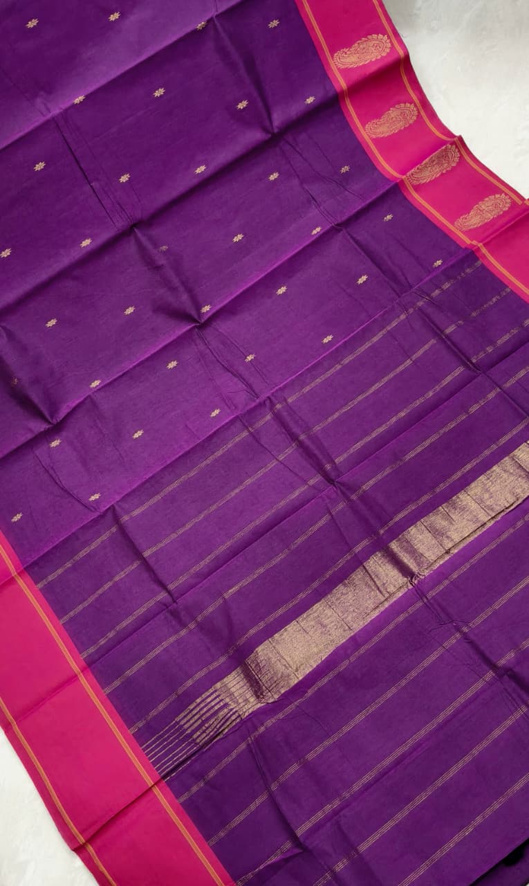 Kanchi Cotton - Rich Cotton - Purple - Big Magenta-Pink Border - R1492K/01