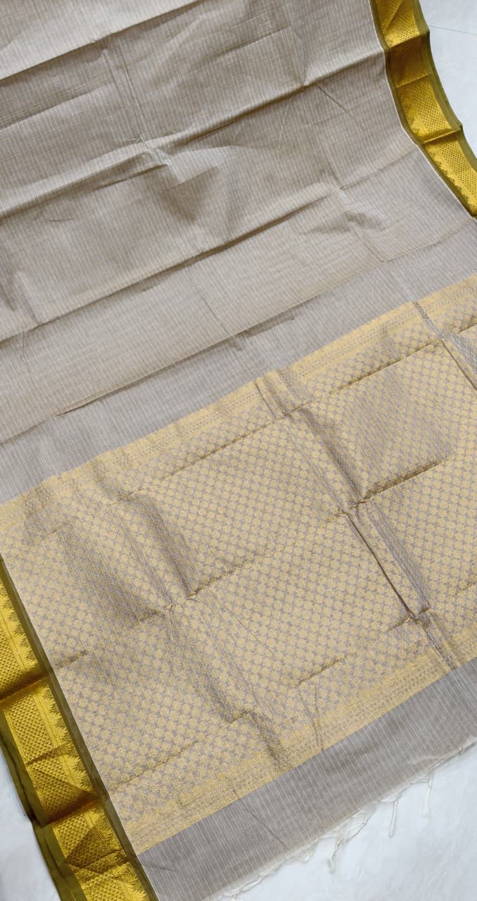 Kanchi Cotton - Rich Cotton - Beige - Yellow Border