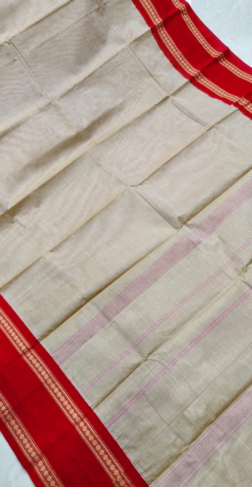 Kanchi Cotton - Rich Cotton - Beige - Red Border