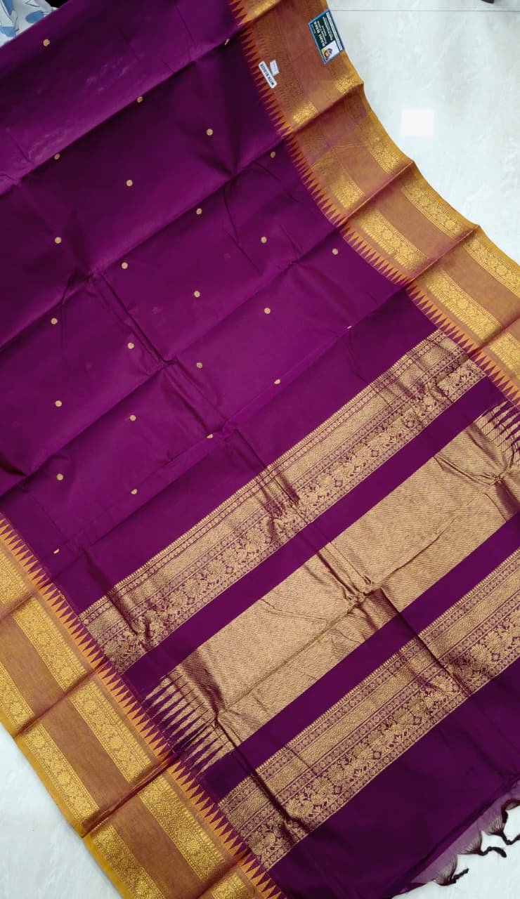 Kanchi Cotton - Rich Cotton - Purple - Yellow Big Border