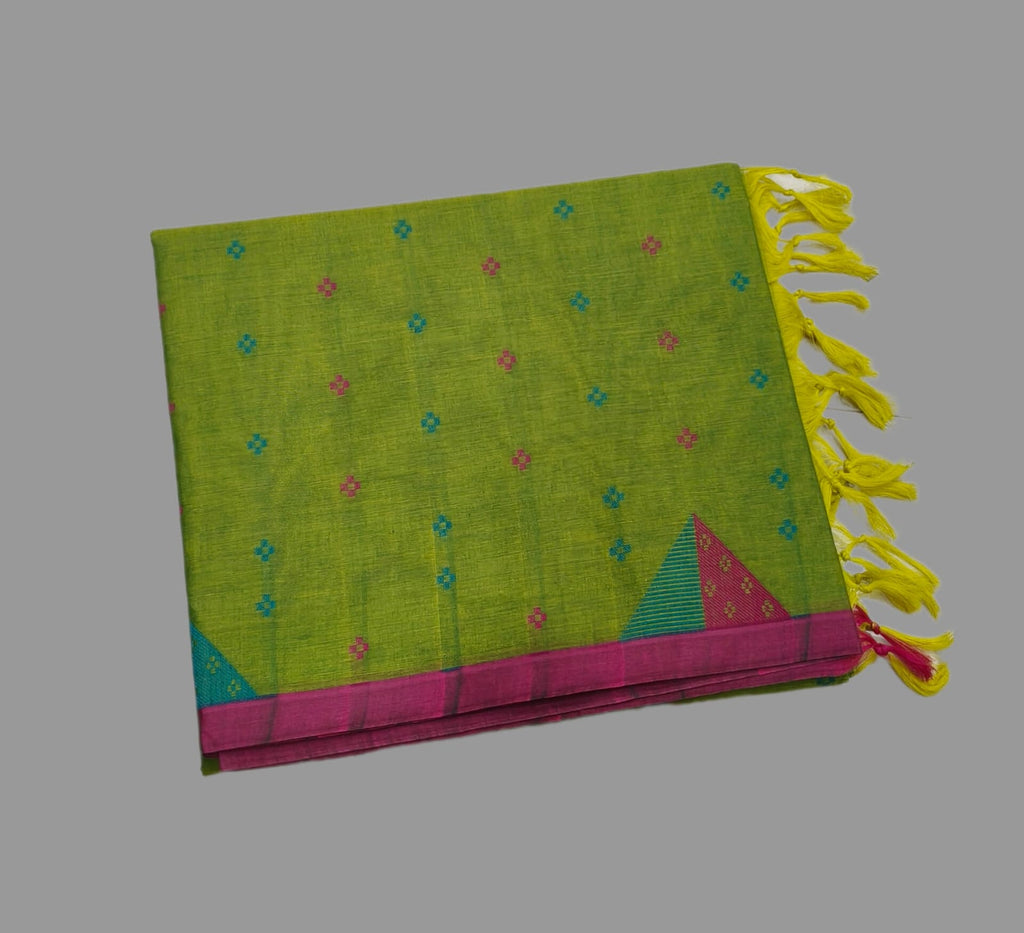 Negamam Cotton - Green - Magenta Pink Border