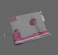 Dove Grey Negamam Handloom Cotton Saree with Bright Pink Floral Motifs