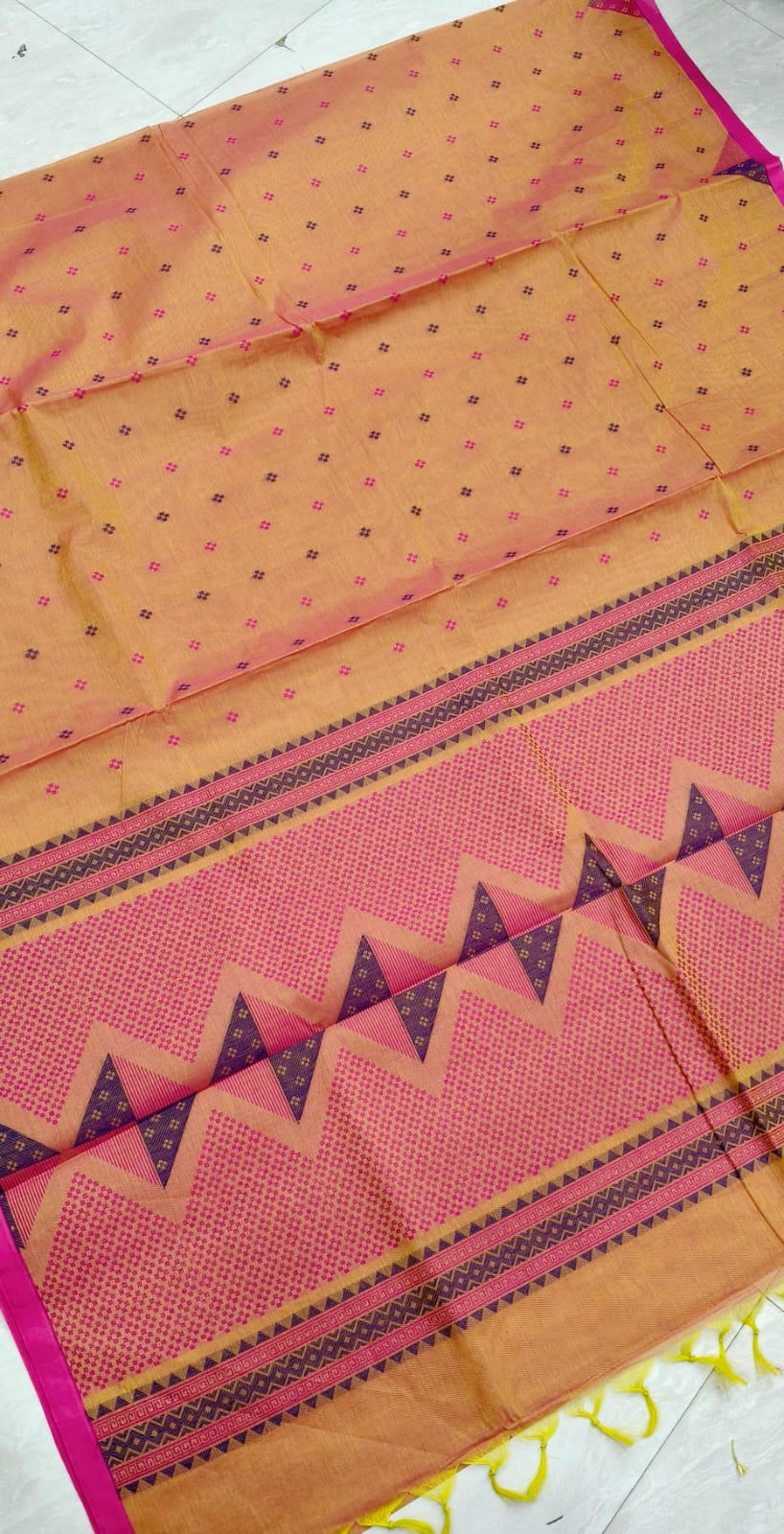 Negamam Cotton - Orange - Magenta Pink Border