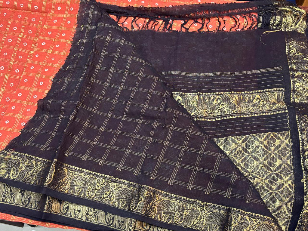 Handloom Saree with Kaikattu Design - Orange