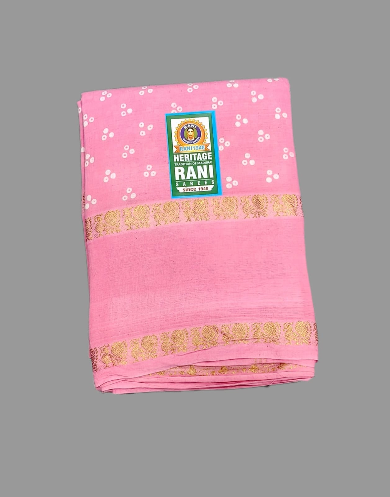 Baby Pink Madurai Sungudi Cotton Saree with Peacock Zari Self Rettapet Border