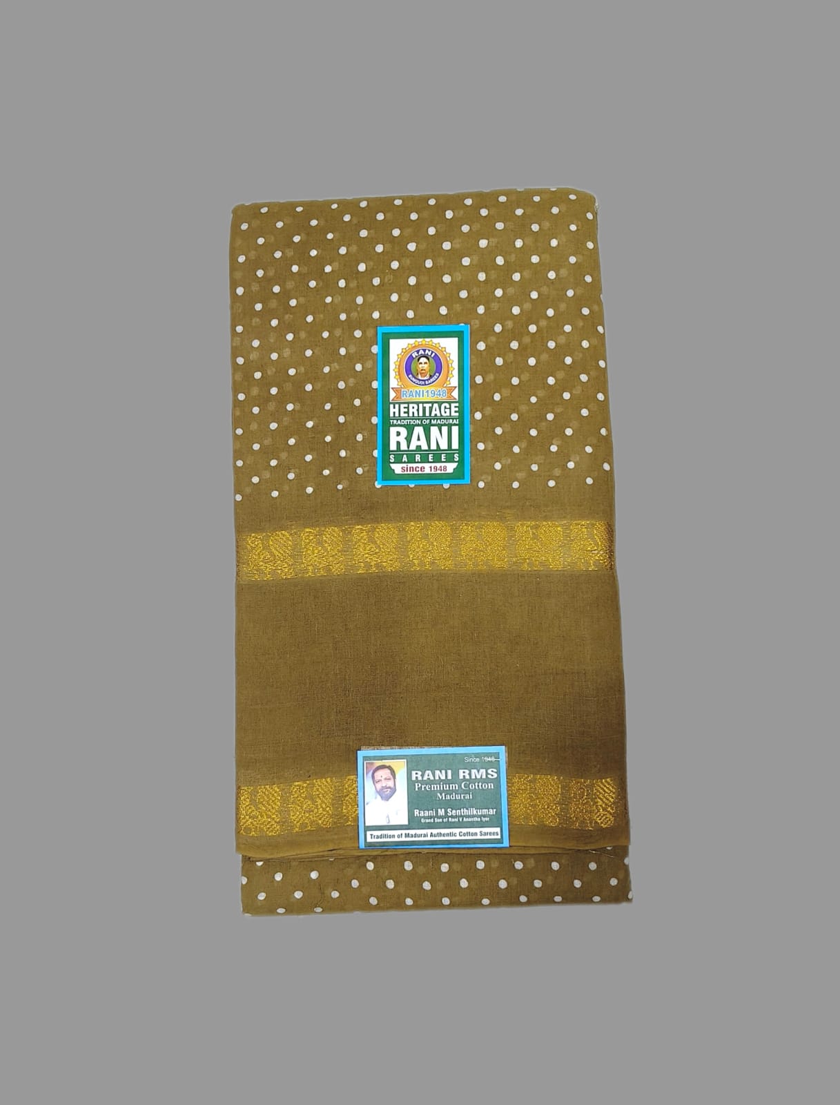 Mustard Gold Madurai Sungudi Cotton Saree with Self Rettapet Border