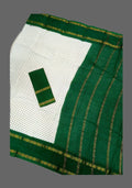 Off-White Madurai Sungudi Cotton Saree with Green Contrast Rettapet Border