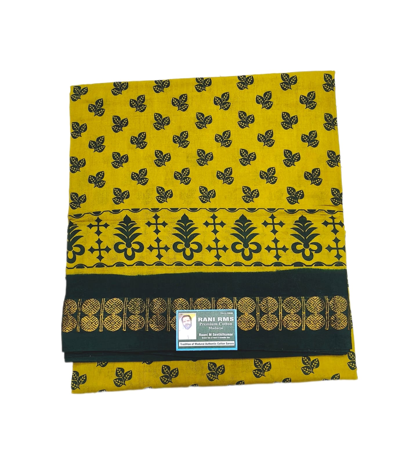 Sungudi Saree - Leaf Design - Lime Yellow