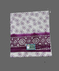 Off-White Madurai Sungudi Cotton Saree with Deep Purple Floral Batik Print