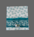 Off-White Madurai Sungudi Cotton Saree with Teal Green Floral Batik Print